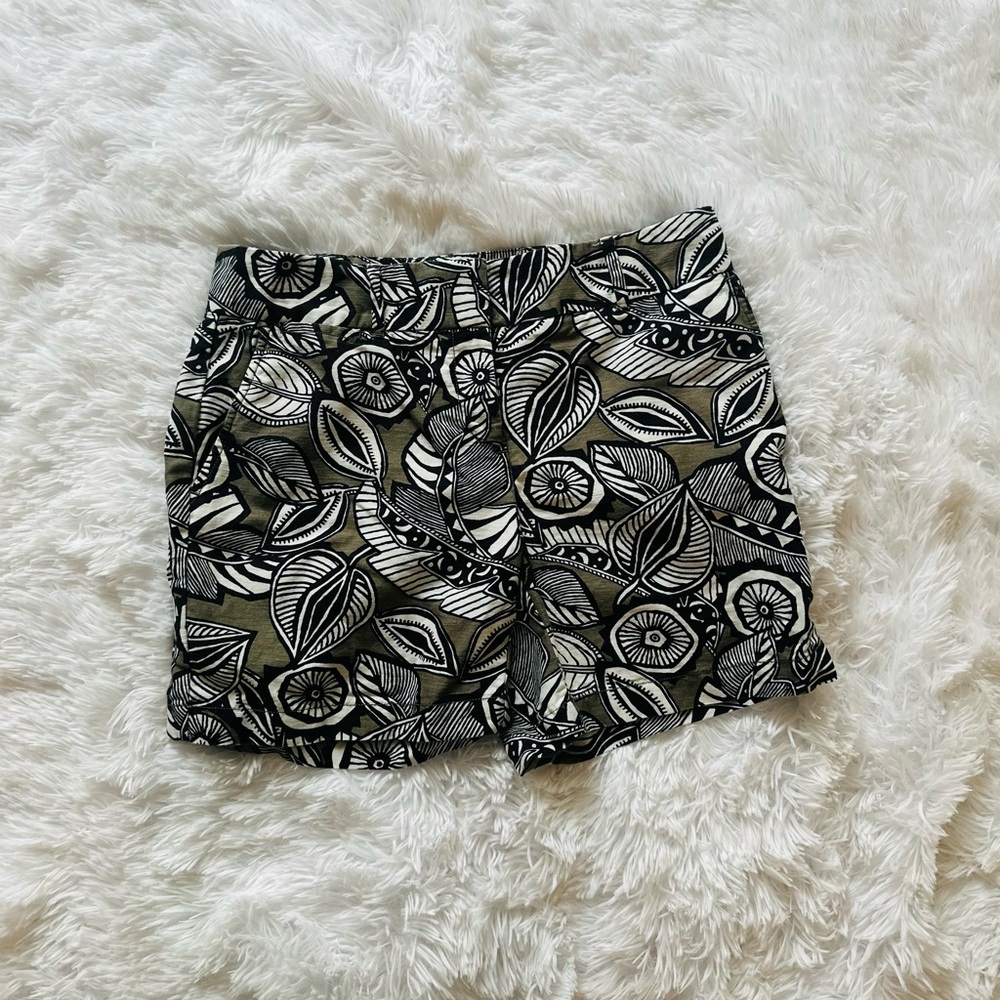 LOFT High Waist Black and White Floral Shorts